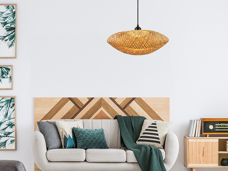 Lampa wisząca Bali bambusowa beżowo-czarna