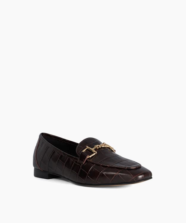 Grained Brown - Croc-Embossed Leather Loafers