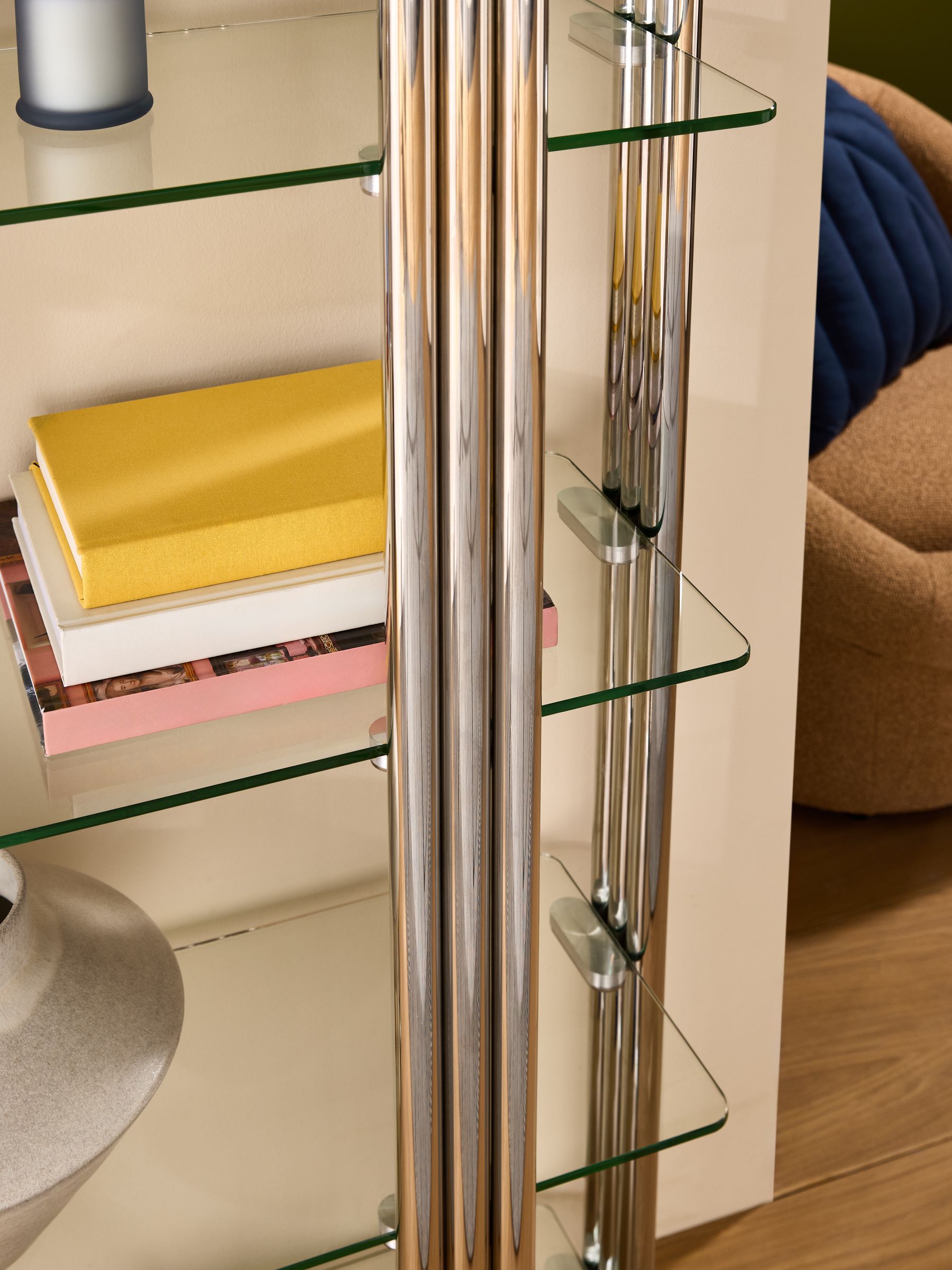 Chrome and Glass Perrie Shelving Unit