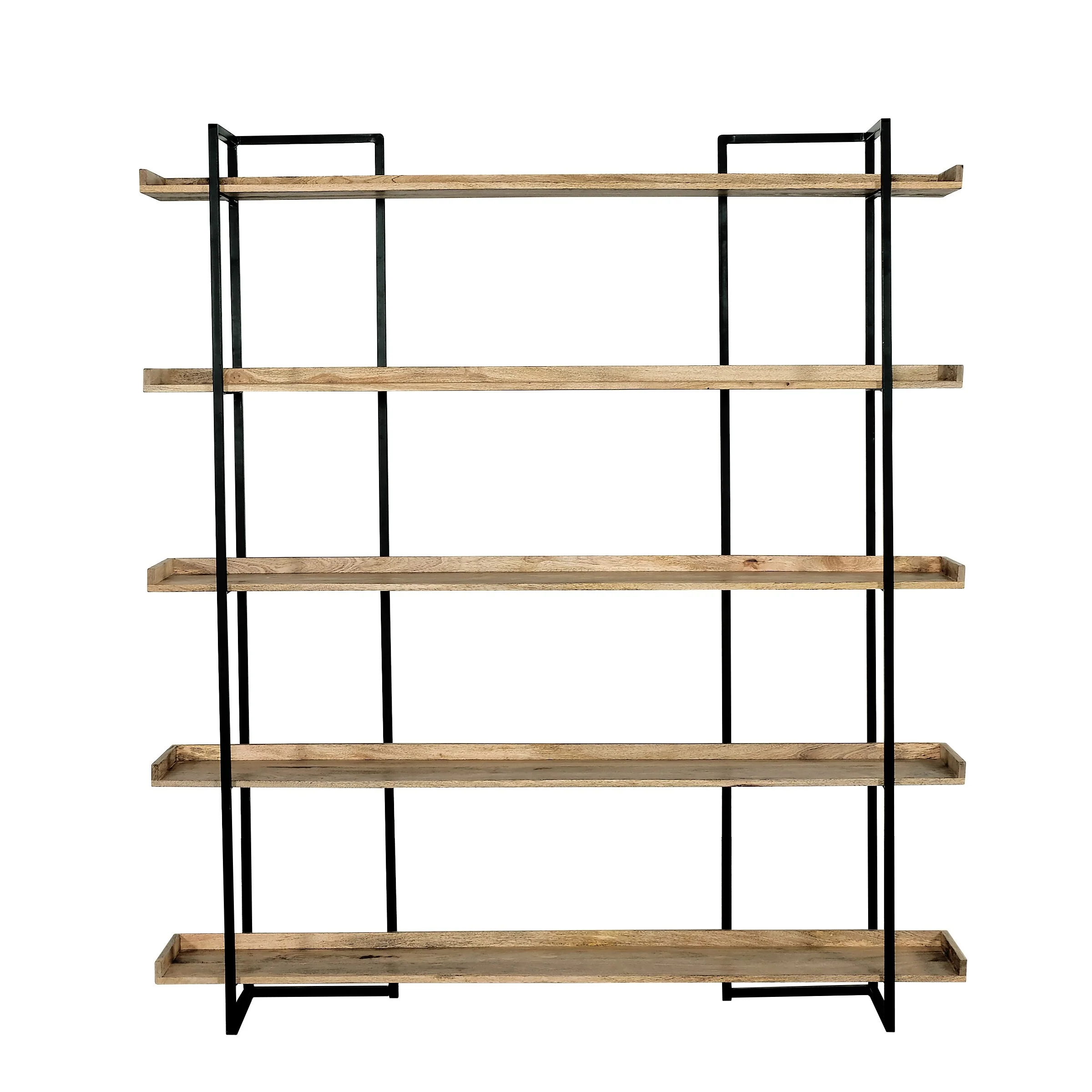 Wilde 68 in. Wide Brown/Black 5-Tier Industrial Solid Wood Bookcase