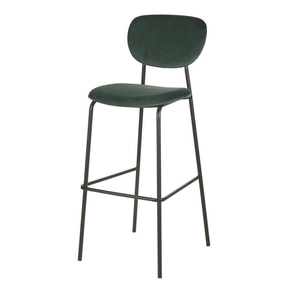 Oscarine Business - Lot de 2 chaises de bar professionnelles en velours vert et métal noir