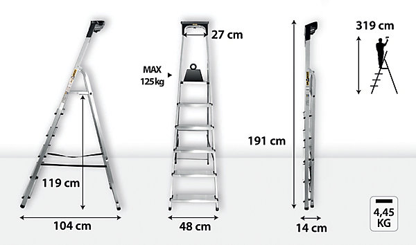 échelle domestique en aluminium DRABEST 6 marches 125 kg   éTAGÈRE 1 pc.