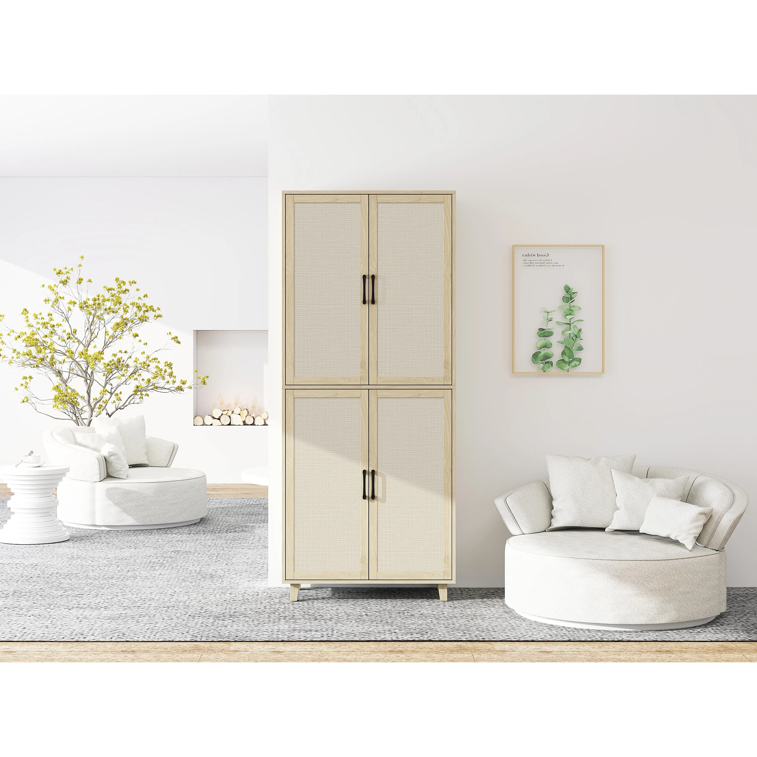 Modern 4-Door Storage Cabinet with 4 Adjustable Inner Shelves for Living Room