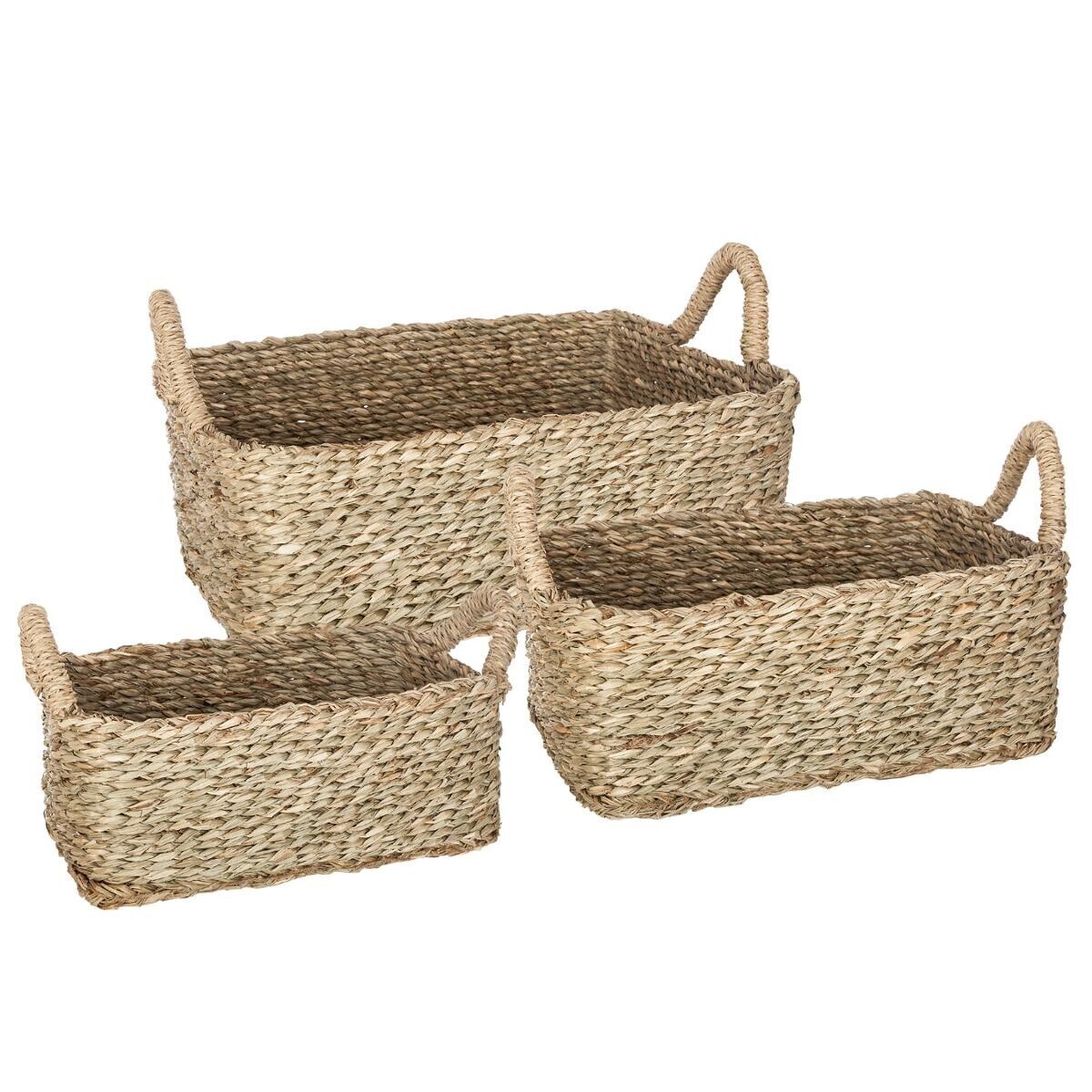 Set of 3 rectangular baskets Reed, L.29/37/43 cm