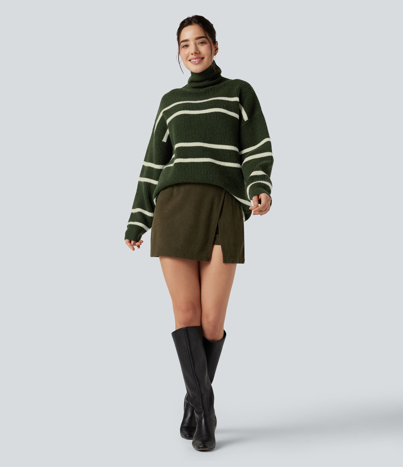 Pull color block col montant manches longues