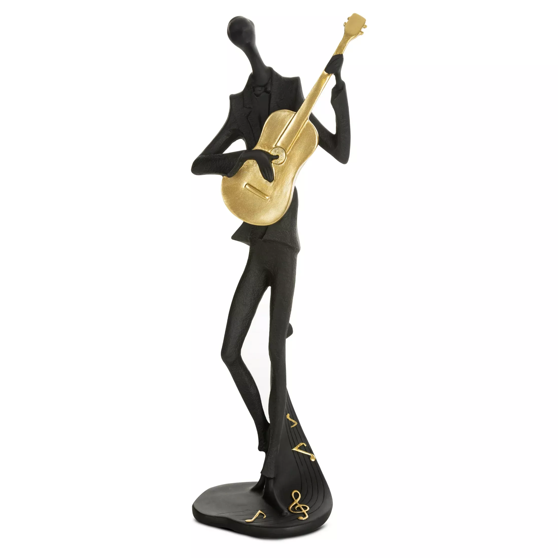 Figurka ceramiczna czarno-złotaw kształcie postaci trzymającej kontrabas 13x9x37 cm RICO