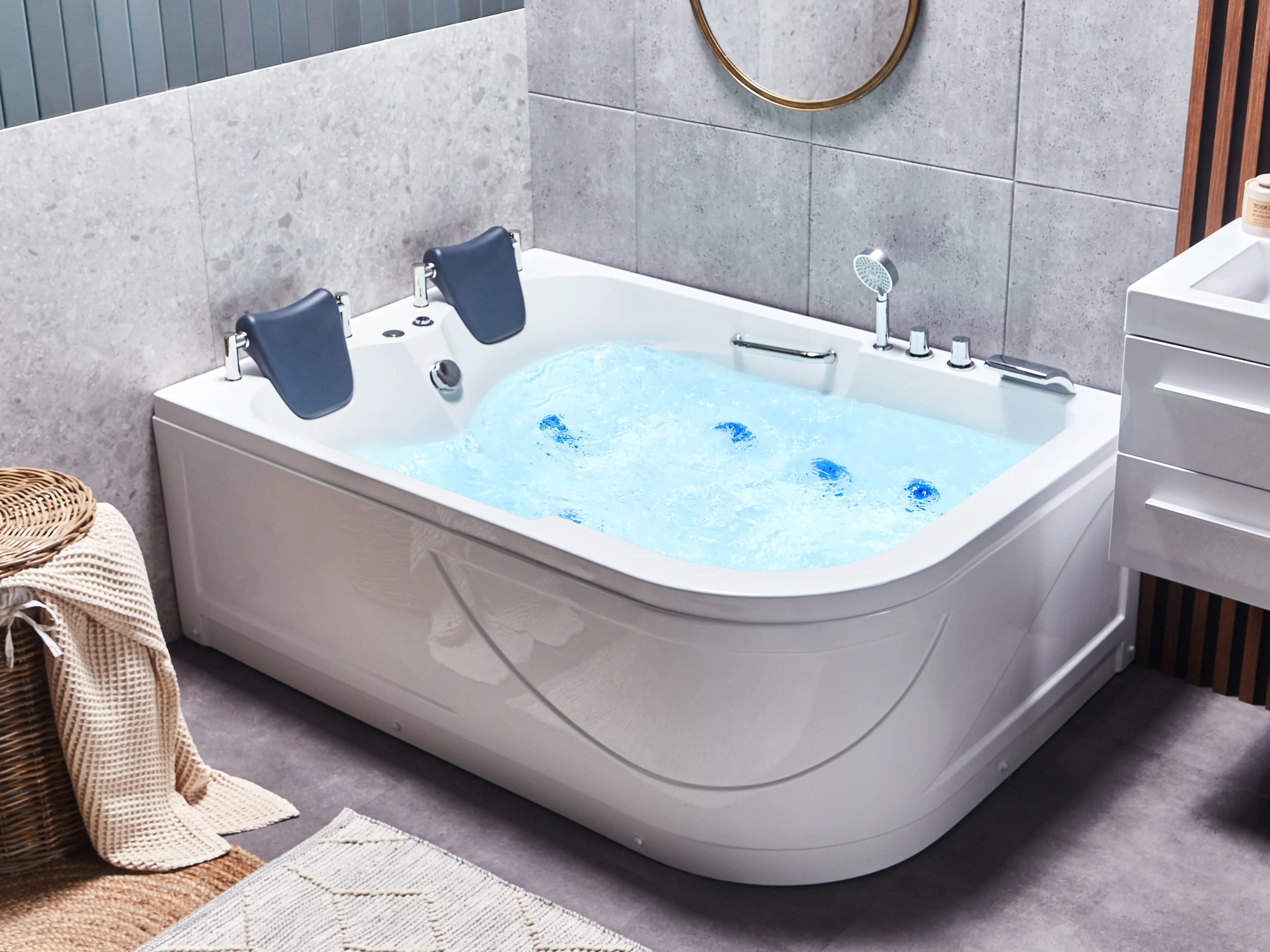 Corner Hot Tub with LED BAYAMO Right Hand 1700 x 1200 mm White