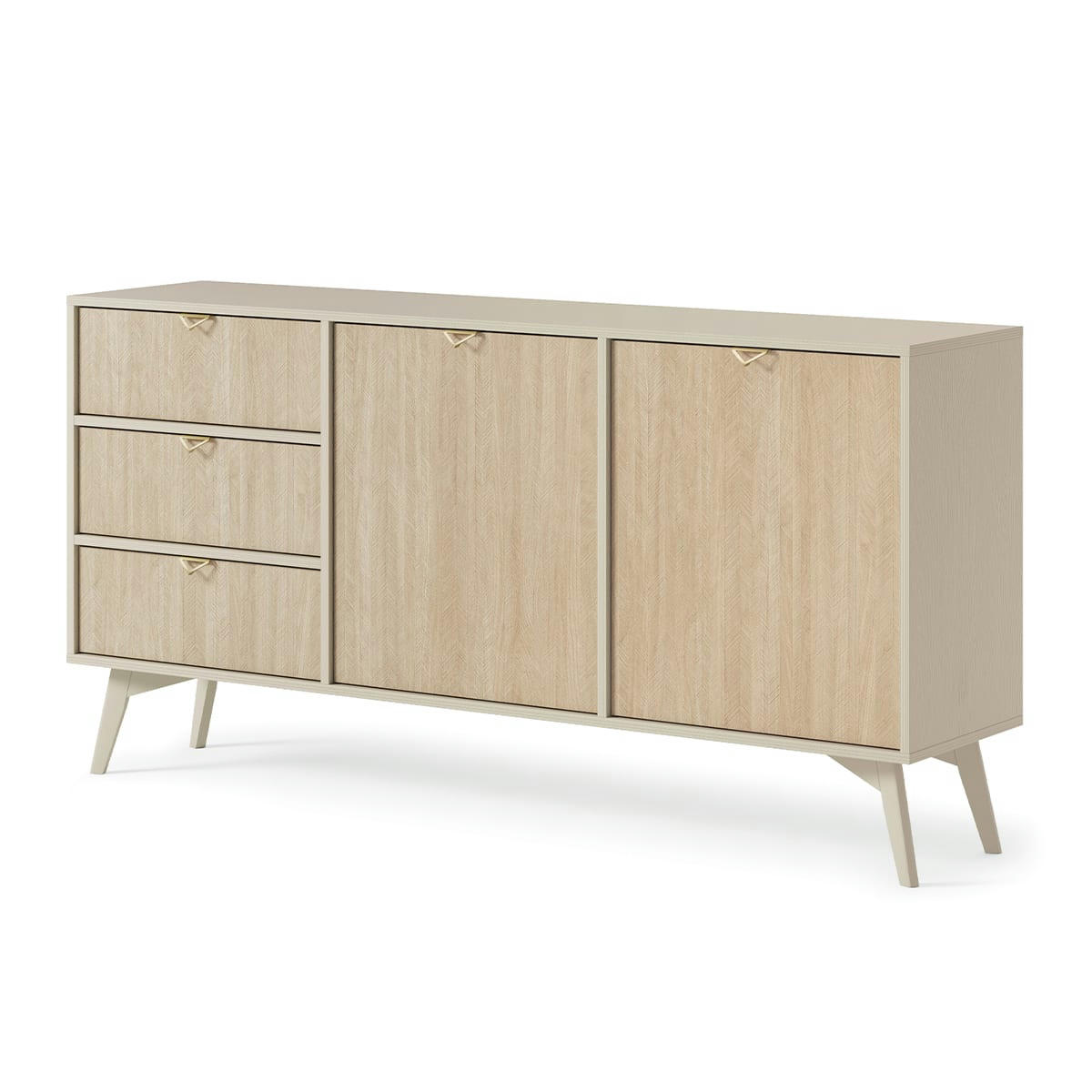 - Buffet 2 portes 3 tiroirs beige et naturel
