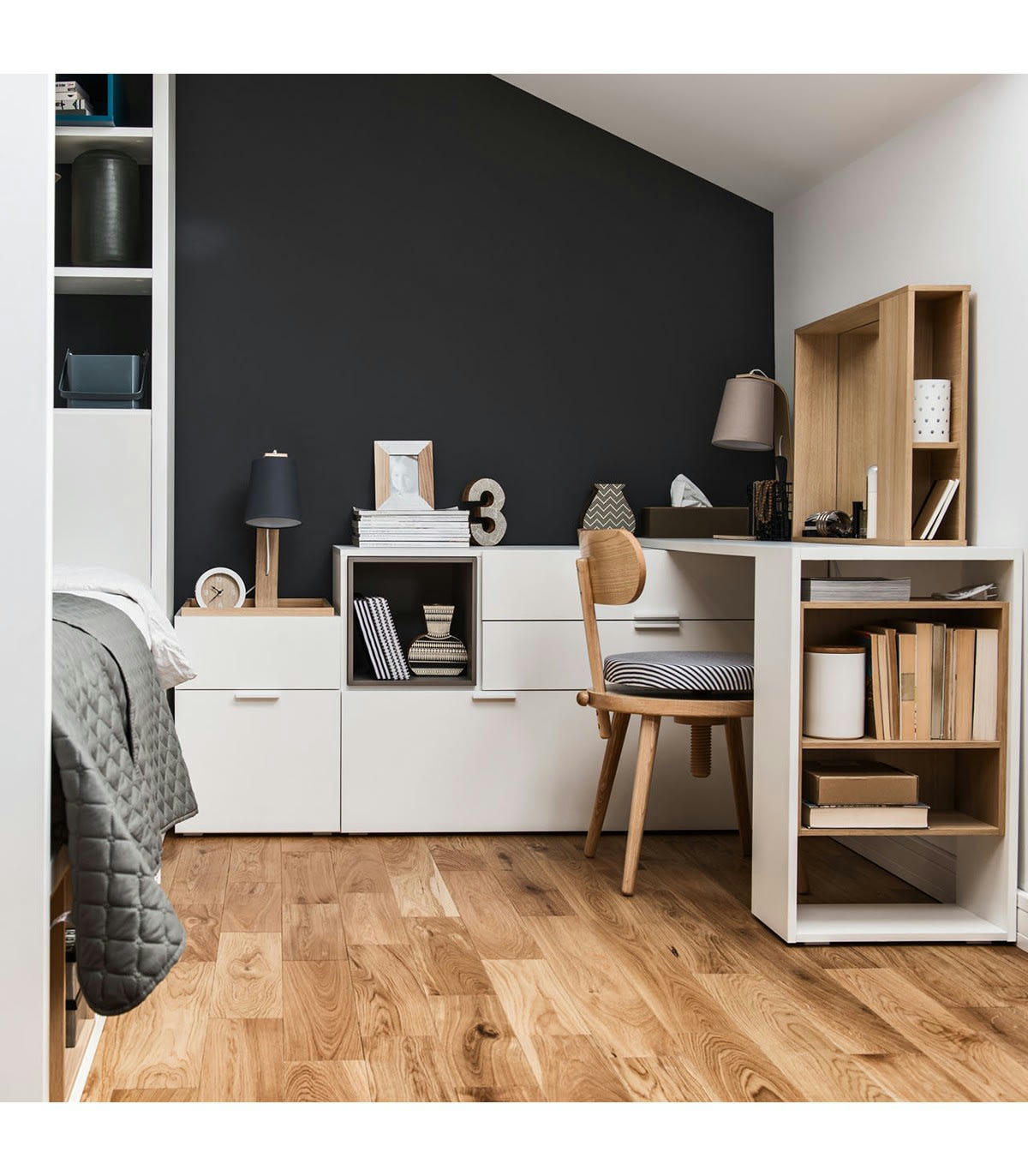 4YOU - Commode 3 tiroirs et 1 porte L120 cm - Blanc