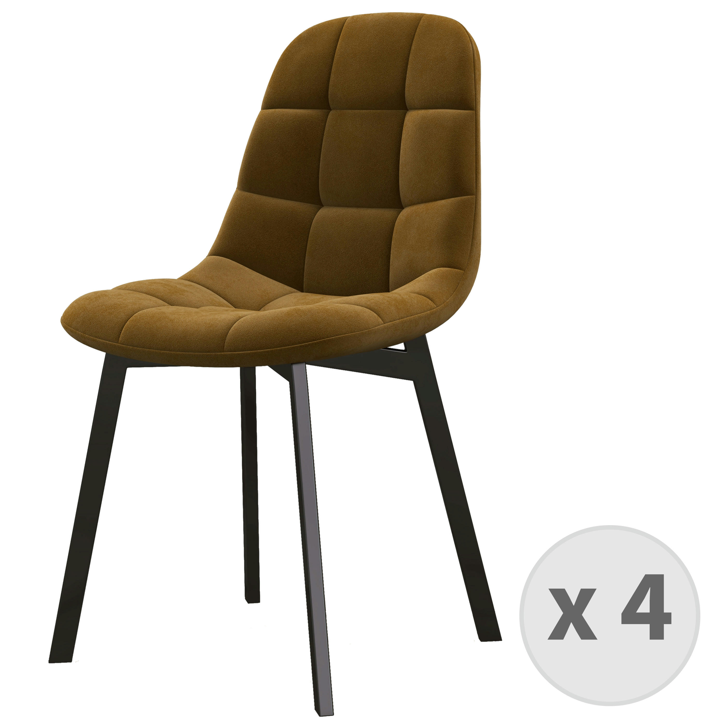 STELLIA - Chaise en Velours Moutarde et métal noir (x4)