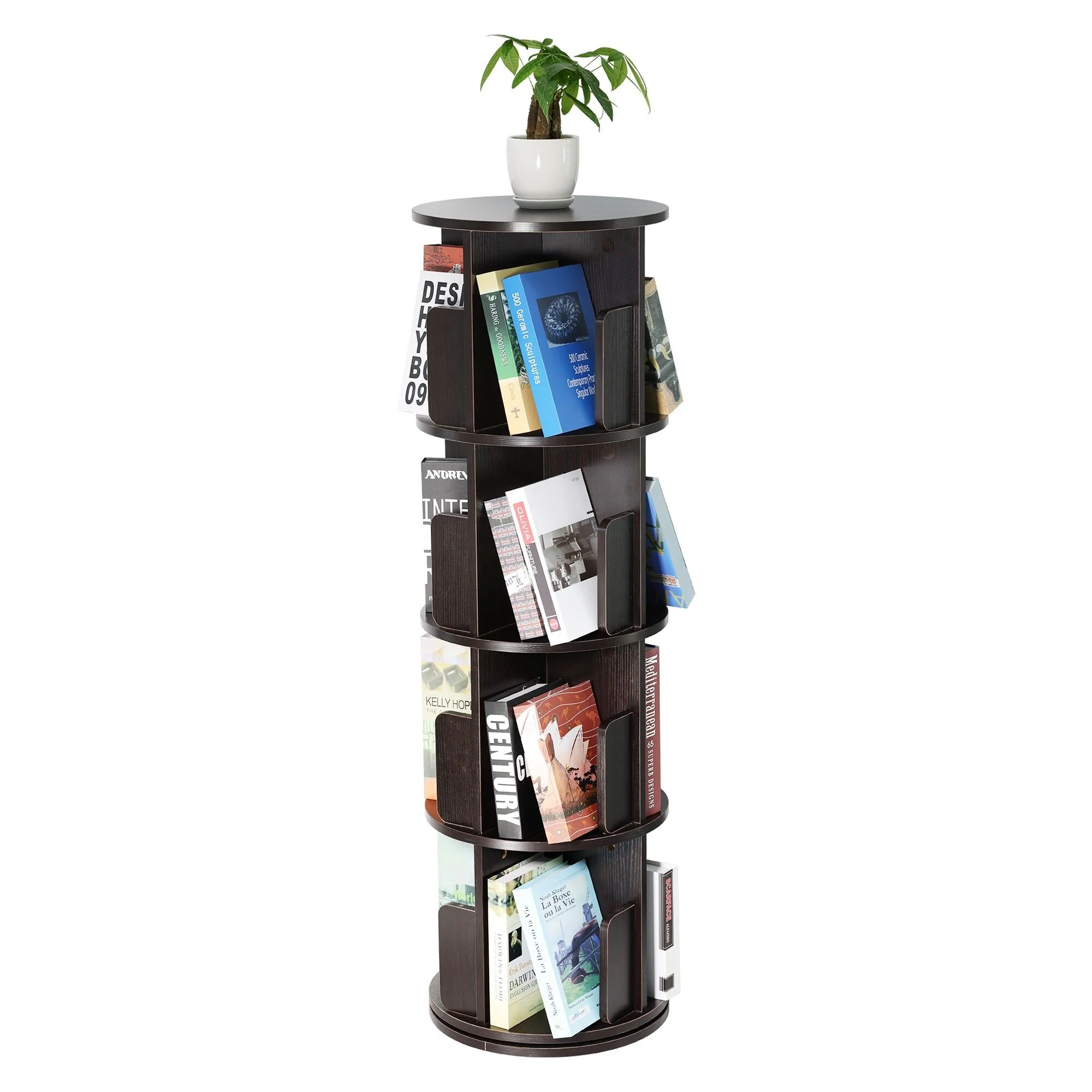 4-Sided Revolving Standing Storage Bookcase Rotating Bookshelf