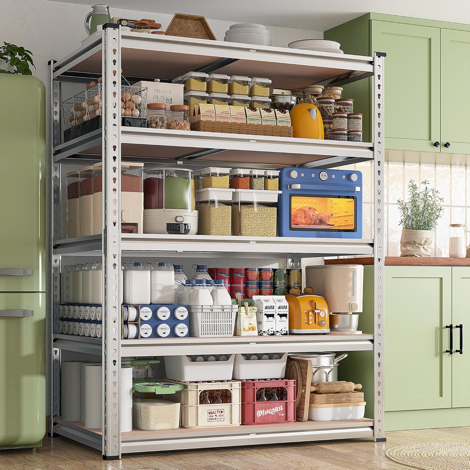 REIBII 2020LBS Garage Shelving Heavy Duty 5 Tier Storage Shelves Adjustable Metal Shelving for Basement, Warehouse, Pantry, Closet, Kitchen, Easy Assembly, 72 H x 35.55 W x 16 D, Galvanized