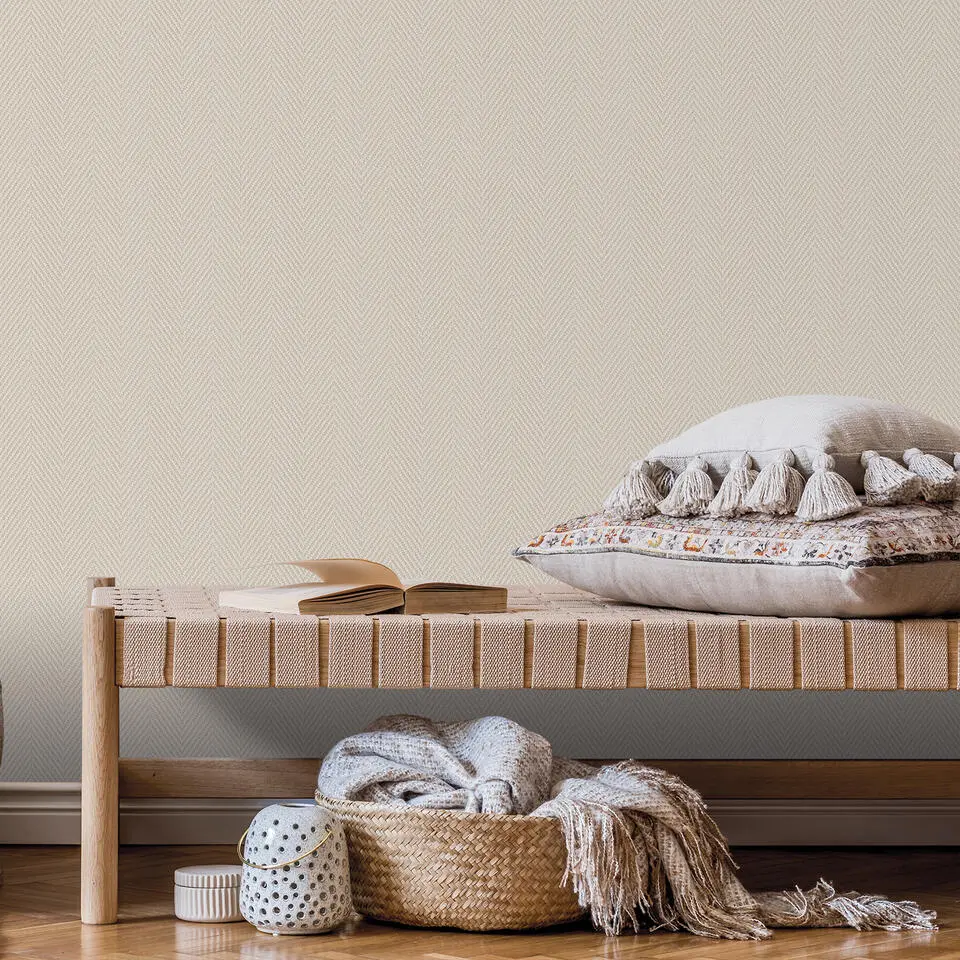 Sanders & Sanders behang visgraat-motief beige - 53 cm x 10 m