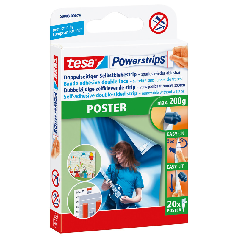 Bande adhésive double-face poster Powerstrips TESA