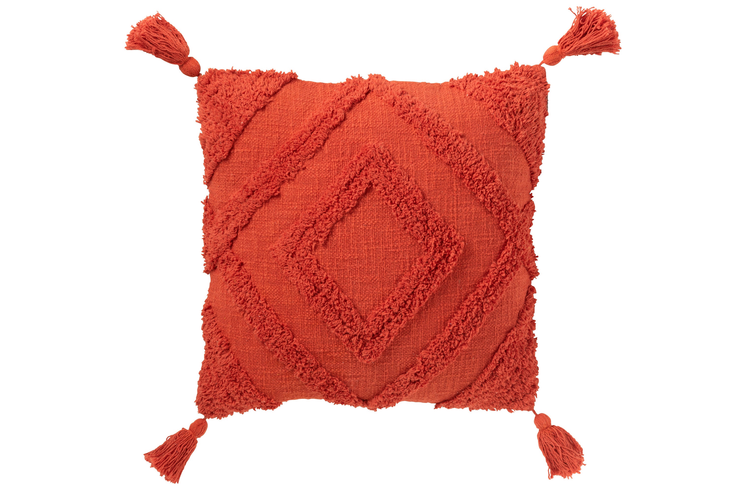 J-Line kussen Getuft + Kwasten - katoen - rood