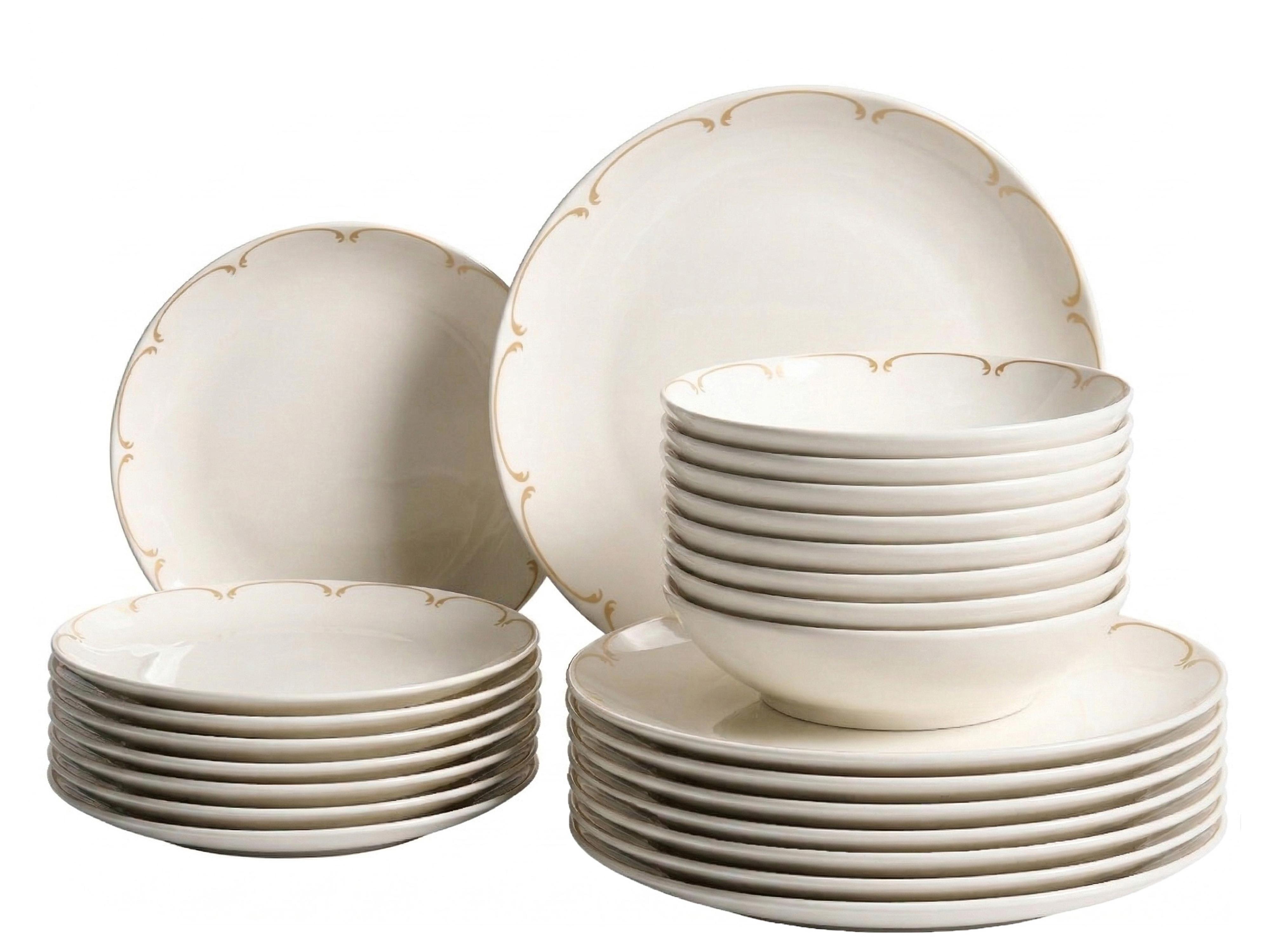 Set of 12 Dinnerware CHAROLI Porcelain White/ Gold