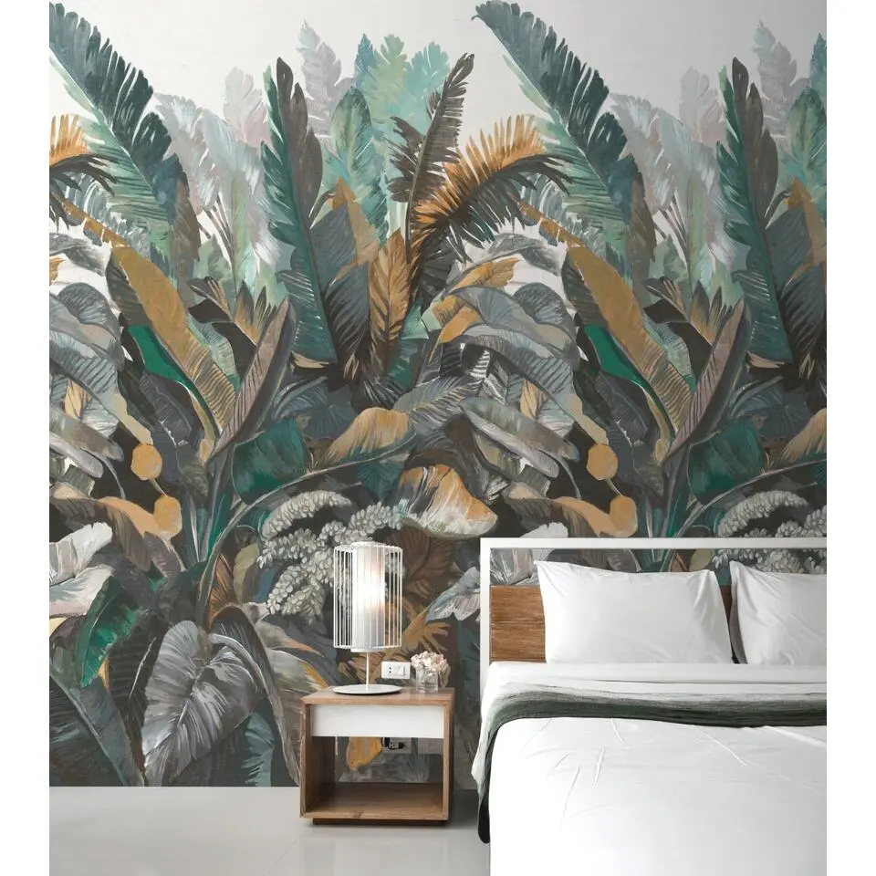 Livingwalls fotobehang jungle-motief groen, bruin, grijs en wit - 159 x 280 cm