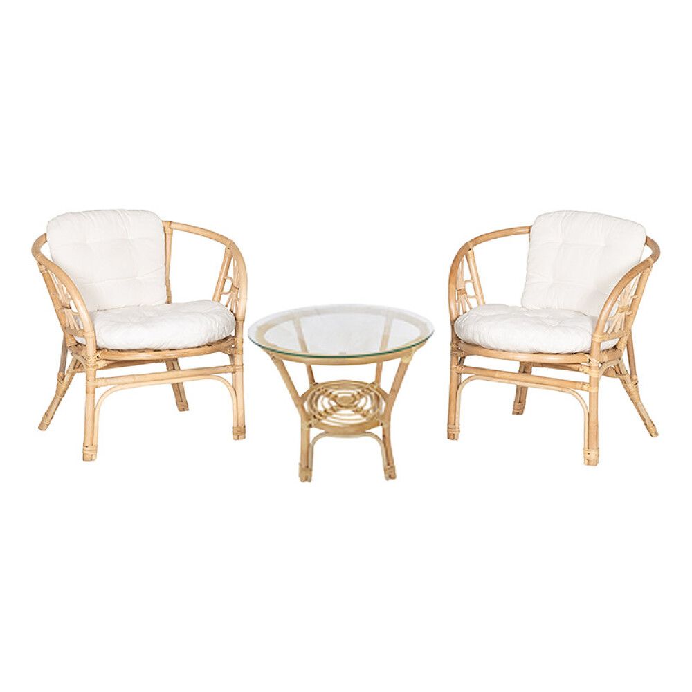 CAFÉSETT SUNFUN VISBY BORD   2 LOUNGESTOL NATUR