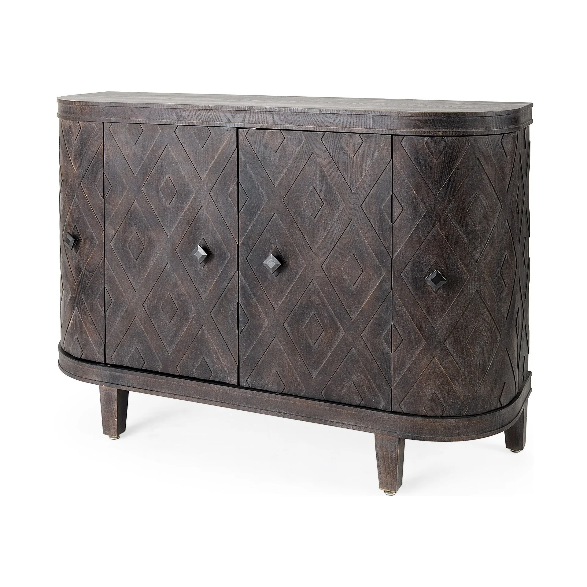 Curved Dark Brown Diamond Pattern Four Door Cabinet - 33.0709 H x 14.9606 W x 47.2441 D