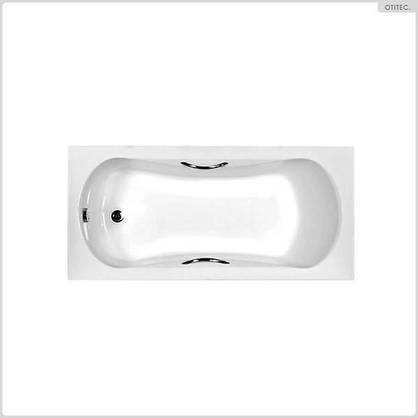 Baignoire rectangulaire - 130 x 70 cm - avec Tablier Blanc - Pieds - Poignées - Vidage Chrome - ARIA PLUS