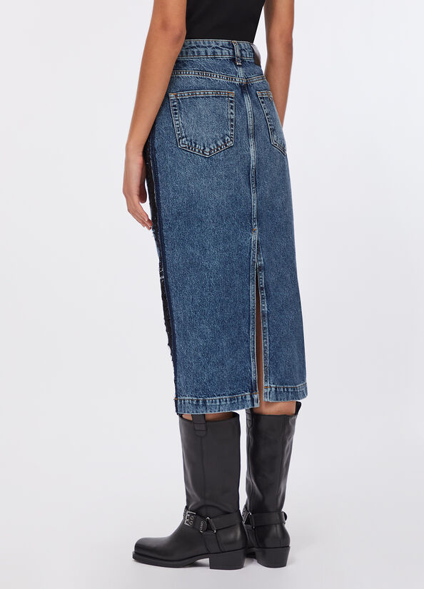 Longuette in denim con pizzo