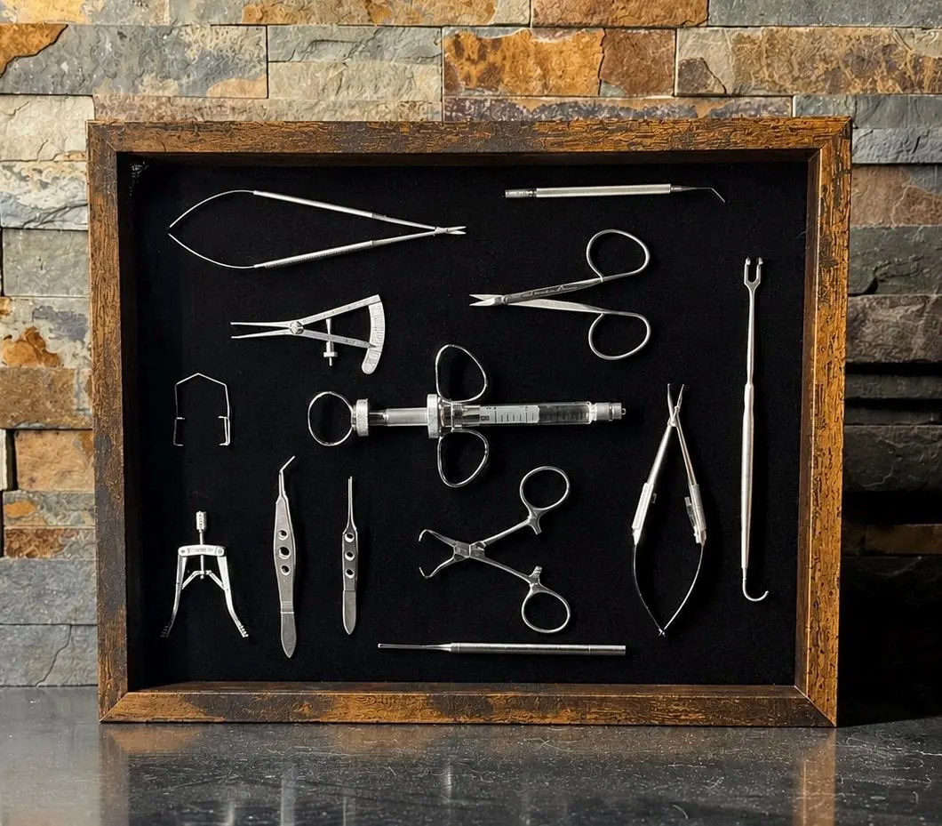 Real Surgical Instrument Shadow Box, Ophthalmic Eye Doctor Medical Office Decor