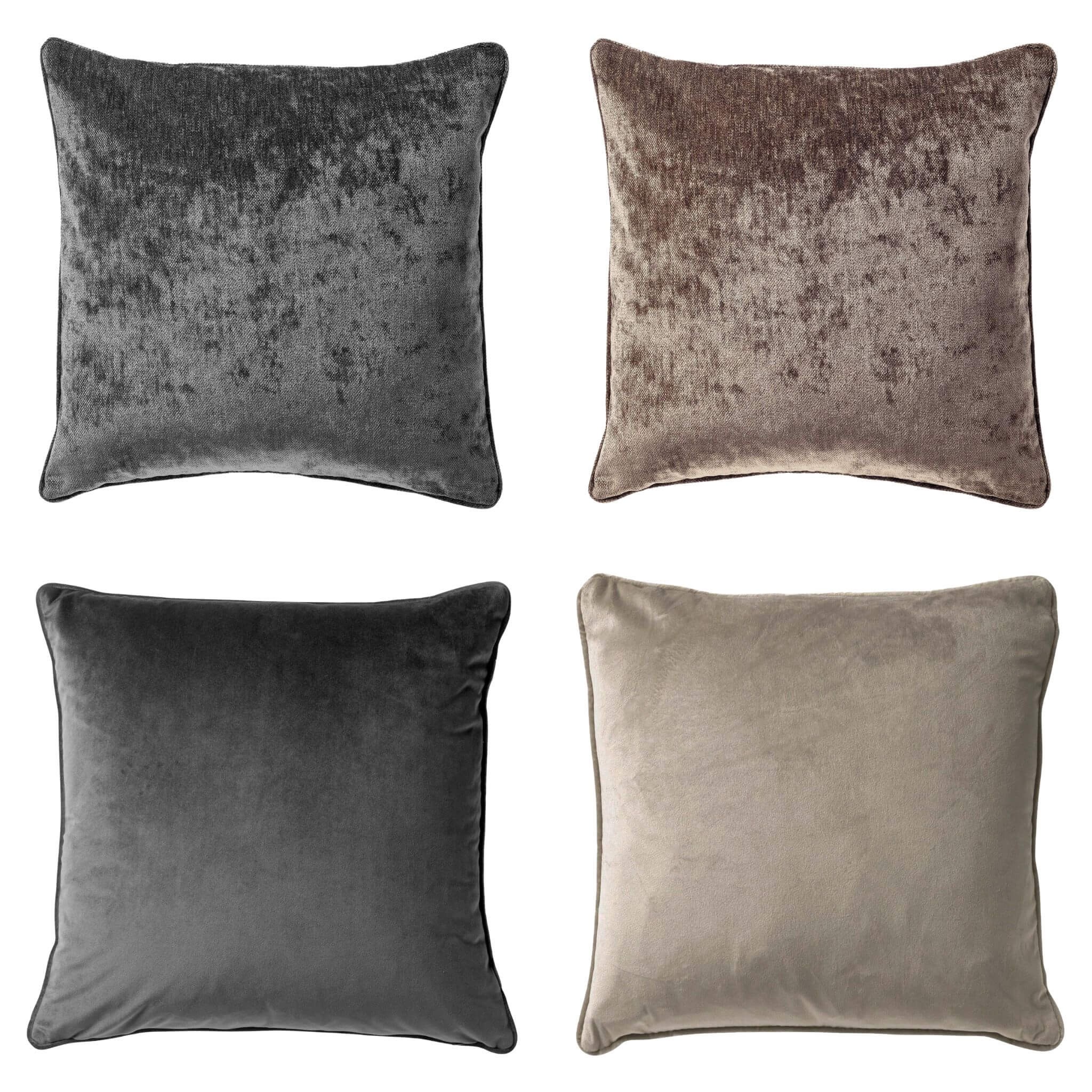 KUSSENSET - 4-delig - Velvet Elegance - 45x45 cm - inclusief binnenkussens - antraciet, taupe
