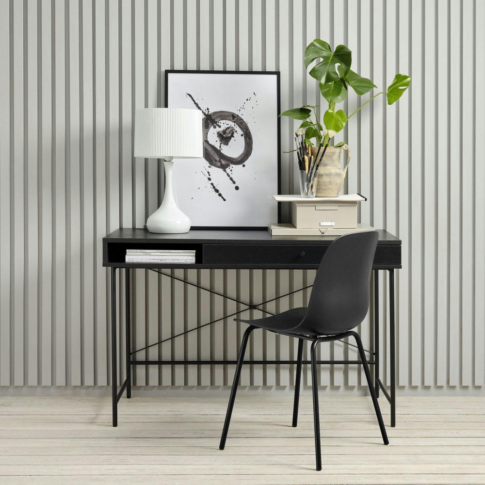 RINTO - Bureau 1 tiroir, 1 niche en bois et métal L120cm noir