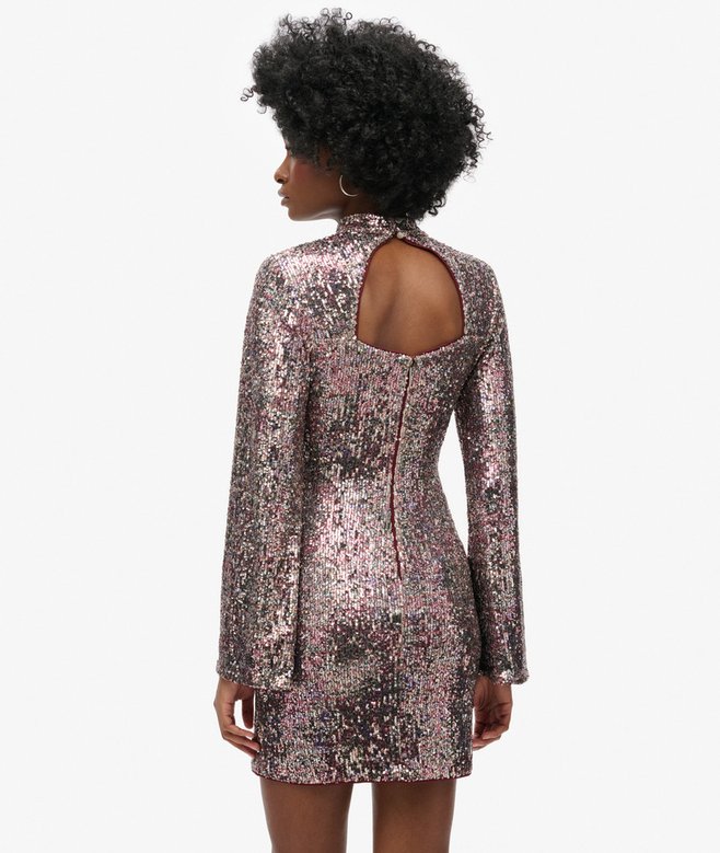 Long-Sleeved Printed Sequin Mini Dress