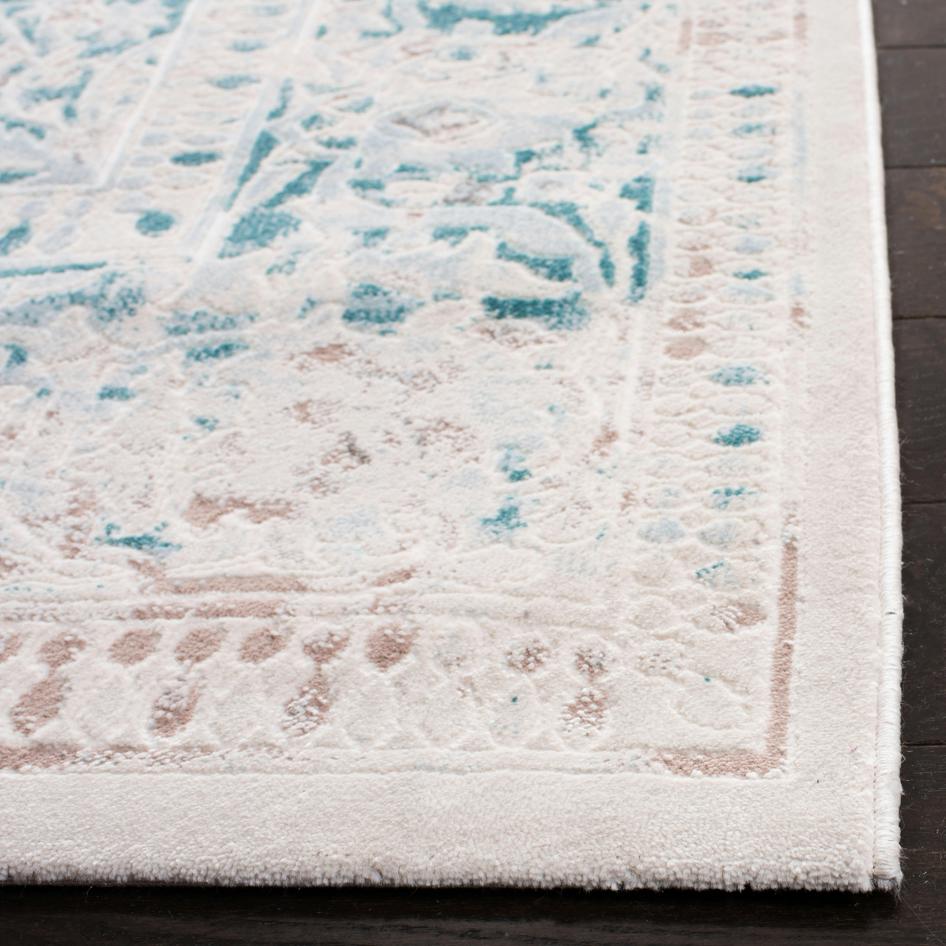 PASSION - Tapis de salon interieur en turquoise & ivory, 201 x 279 cm