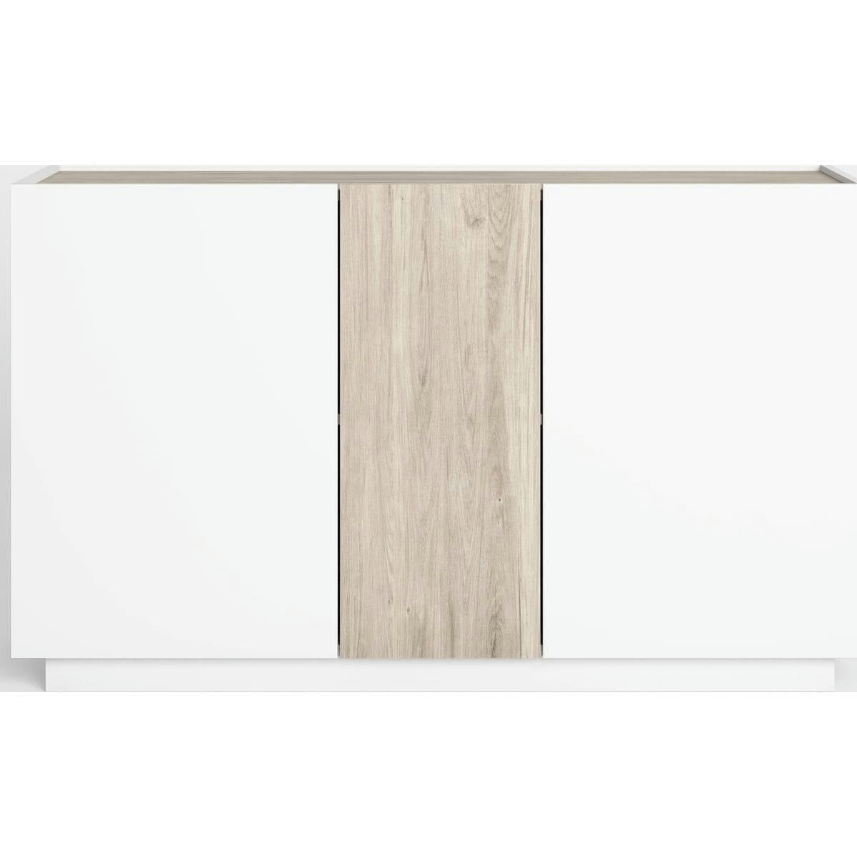 JOSIE - Buffet 3 portes blanc et effet bois 130 cm