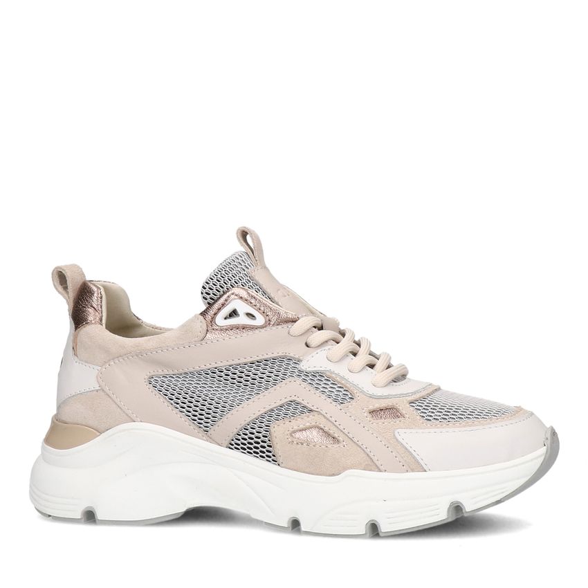 Manfield Beige leren sneakers suède details