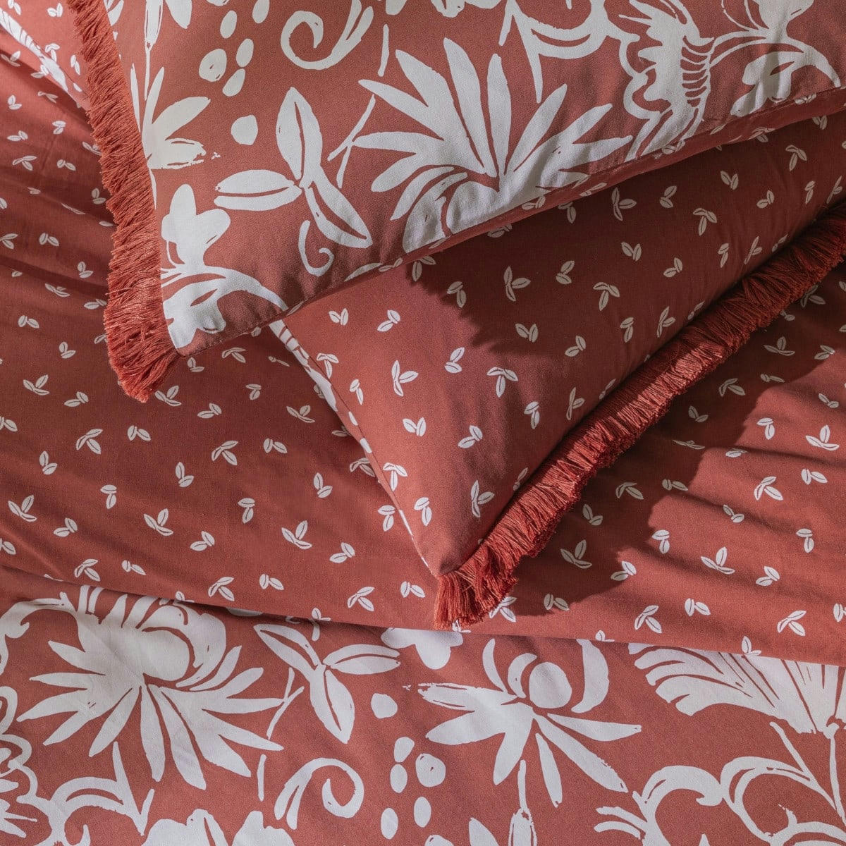 NORIA - Parure de lit 2 personnes coton  imprimé terracotta 260x240cm