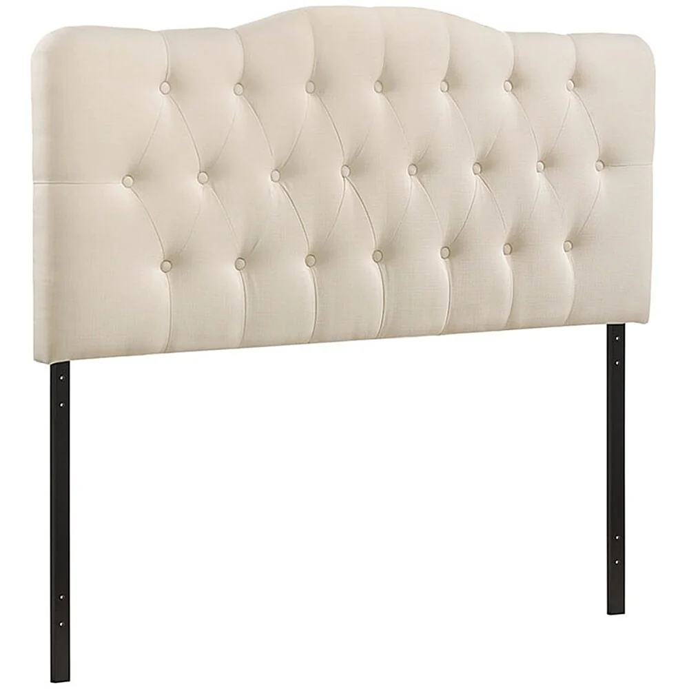 Kenmore Ivory Fabric Upholstered Tufted King Size Headboard