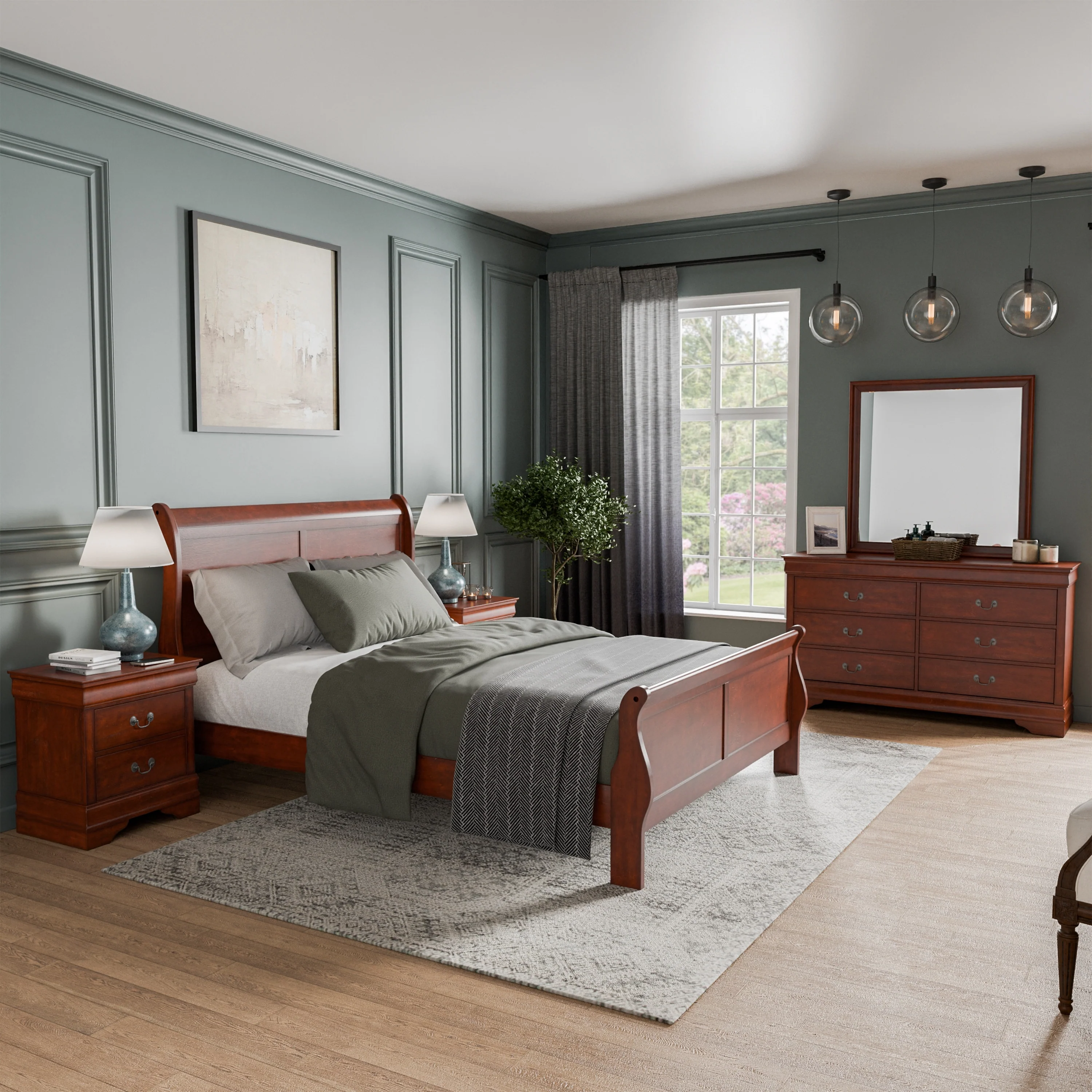 Furniture of America Devi Traditional Solid Wood 5-Piece Sleigh Bedroom Set