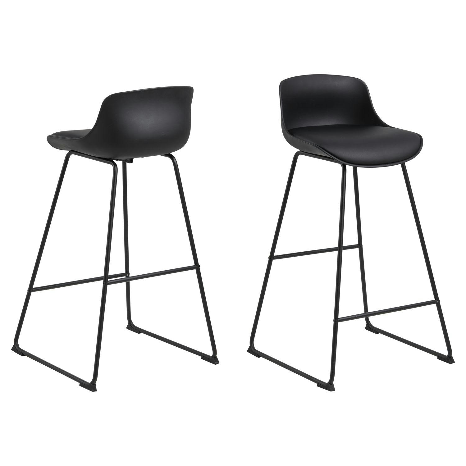 TÉNA - Lot de 2 tabourets de bar en polypropylène et métal noir