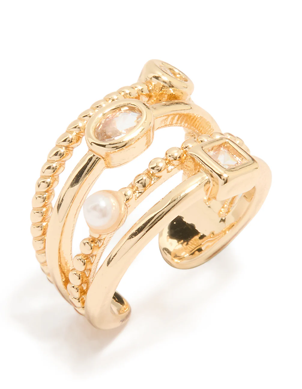 Gold Diamante & Pearl Layered Ear Cuff