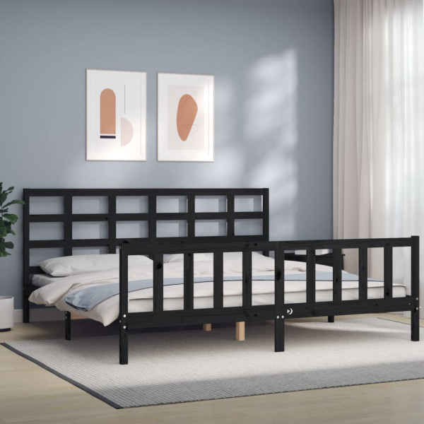 Rama łóżka z wezgłowiem czarna 200x200 cm lite drewno