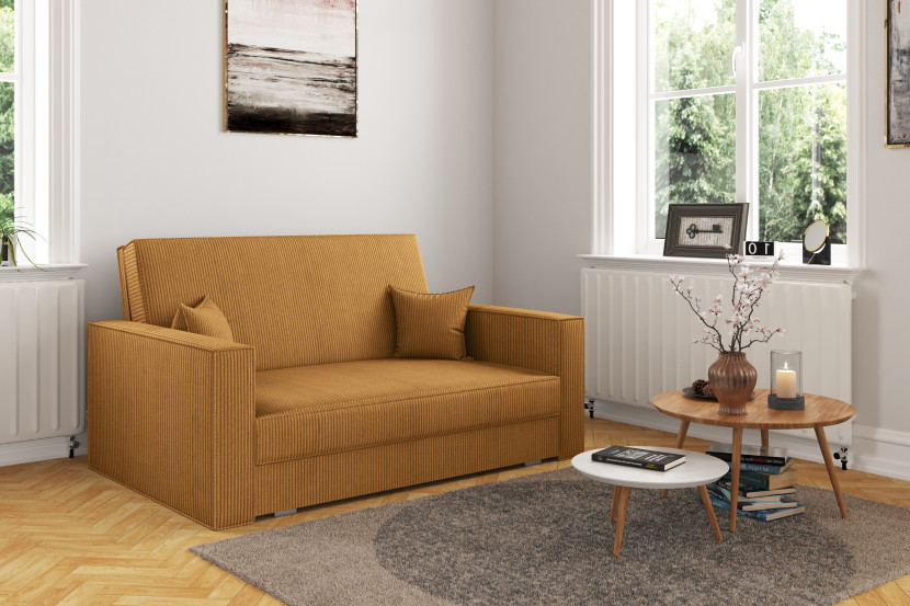 Sofa z funkcją spania i pojemnikiem AMERICA , tkanina Poso, Musztardowy