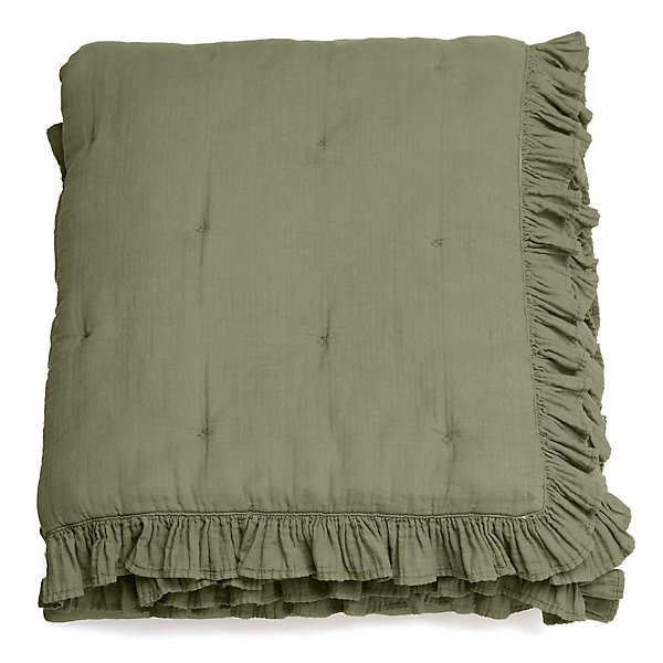 Couverture courtepointe en mousseline de coton 150x150 cm   5 cm ELZA vert mousse