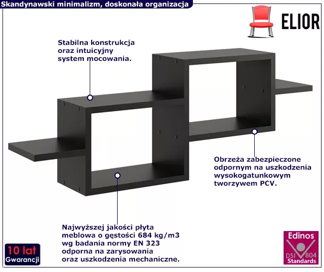Czarna minimalistyczna półka ścienna - Elax
