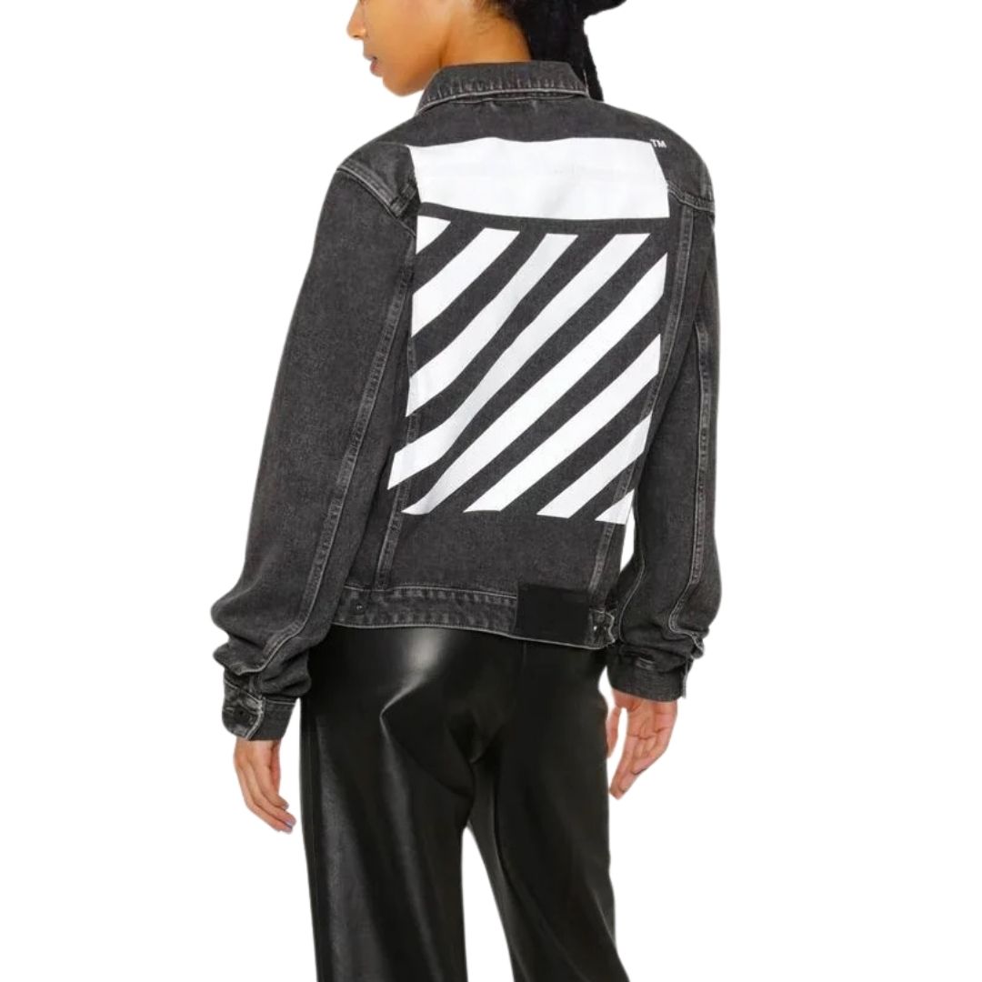 Off-White Diag Design Regular Fit Dark Grey Denim Jacket