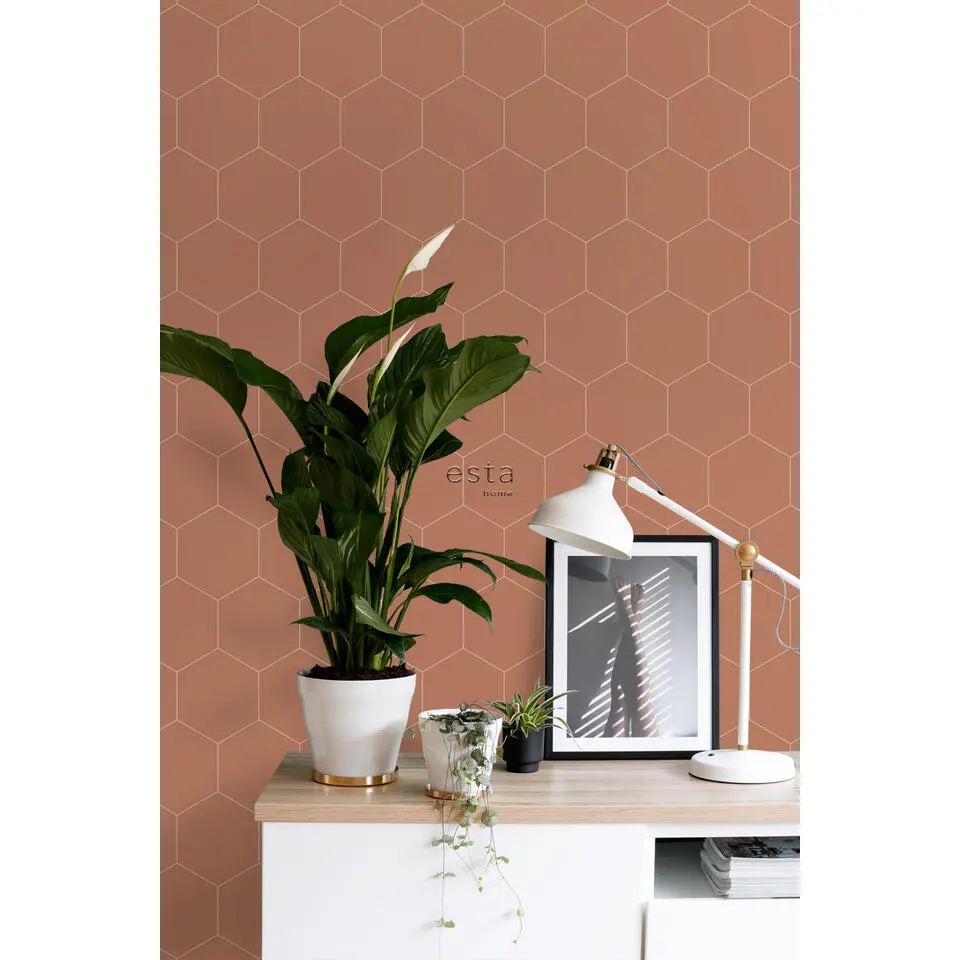 ESTAhome behang hexagon terracotta - 53 cm x 10.05 m