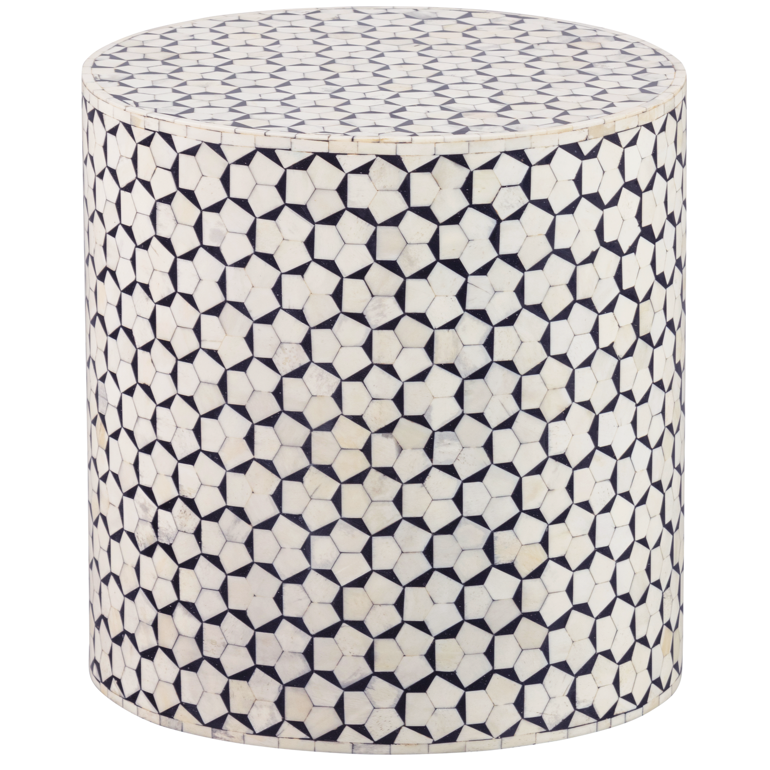 WOOOD sidetable Neva - Bone Inlay - Zwart/Wit - 40x37x37