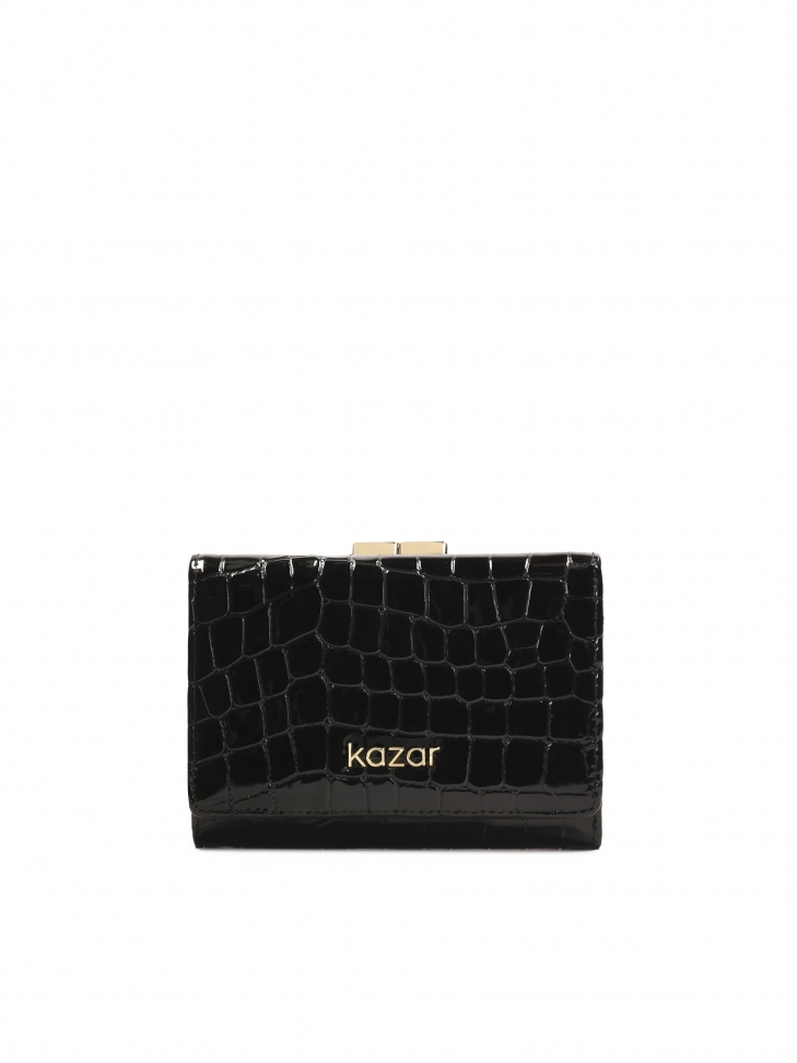 Small black wallet in patent embossed leather