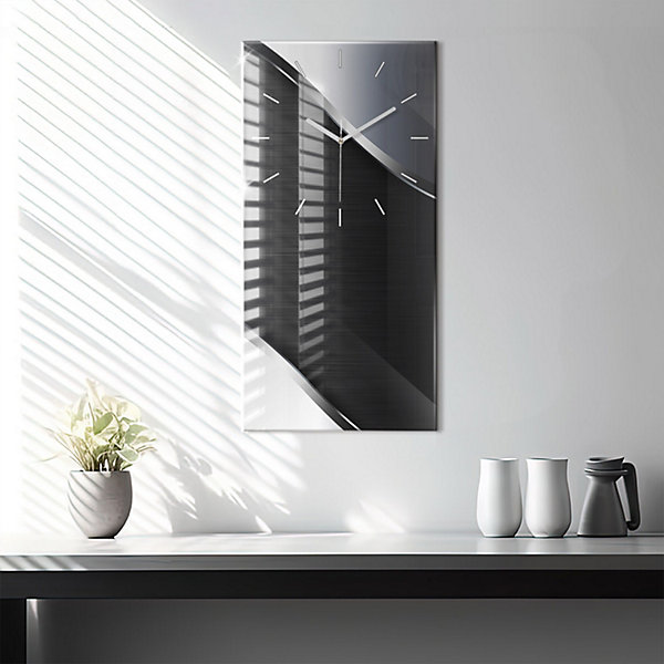 Horloge murale Wallfluent 30x60 cm Aiguilles blanches Lignes noir et argent 1 pcs