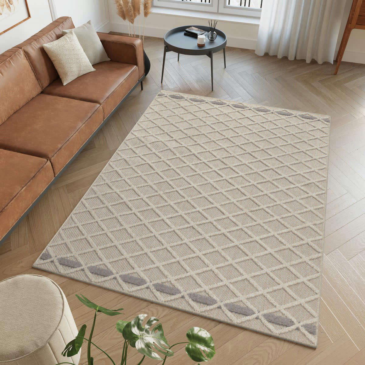 JUDE - Tapis effet jute naturel à relief stries beige 200x290cm