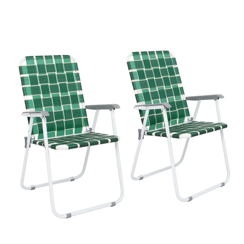 Outdoor Picnic Camping Folding Beach Chair Set of 2 - Dark Green