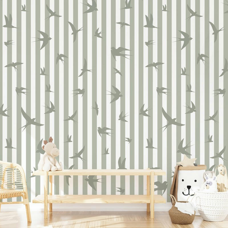 ENVOLÉE - Papier Peint Raccordable L144xH270cm Vert Rayures