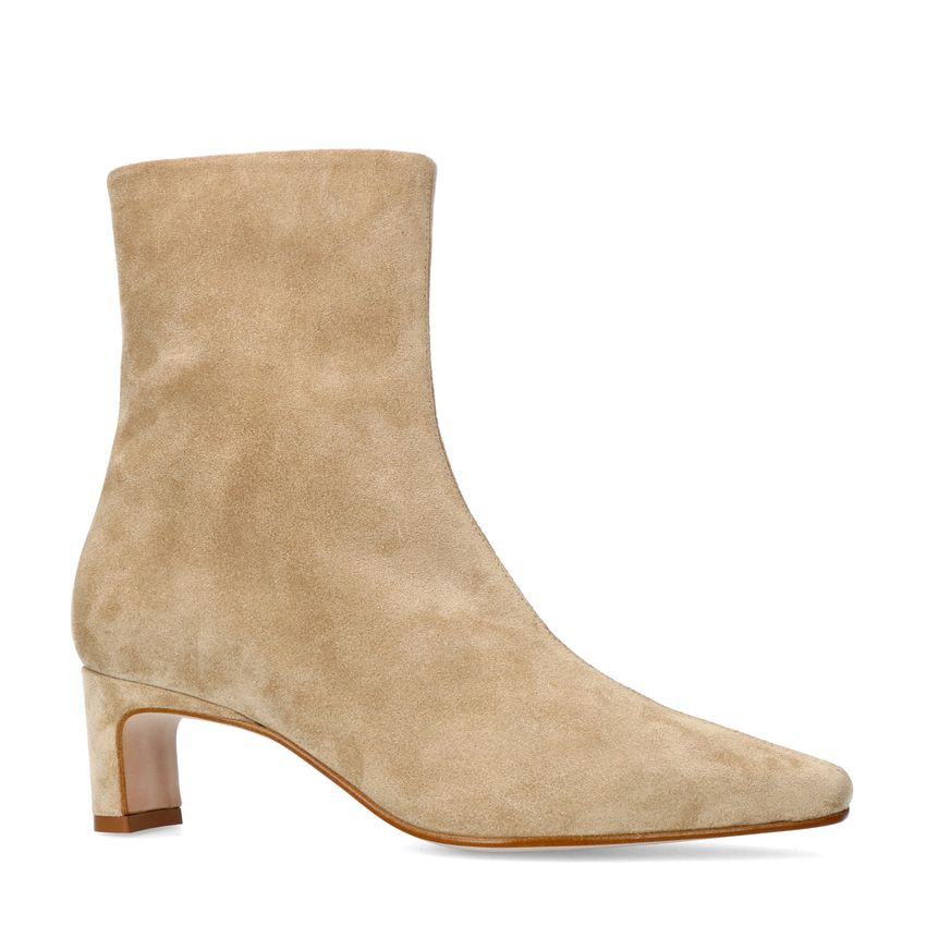 Manfield Beige suède enkellaarsjes met hak